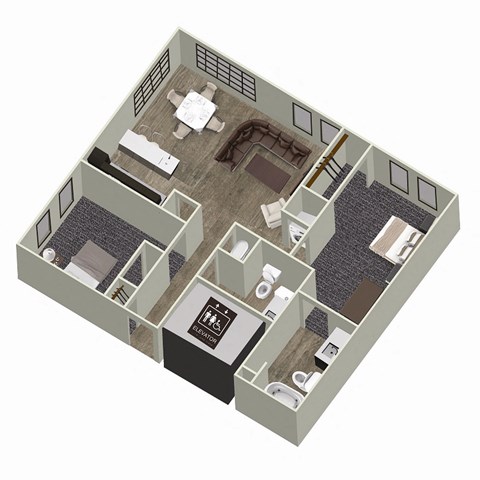 Floor plan for 2 beds, 2 baths, 926 sqft